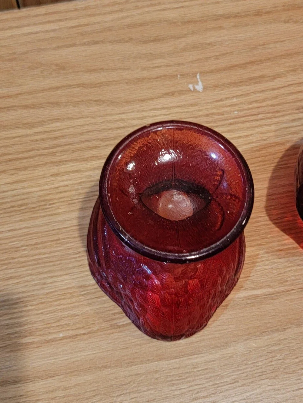 Vintage L.E. Smith Amberina Red Glass Standing Rooster Covered Candy Dish